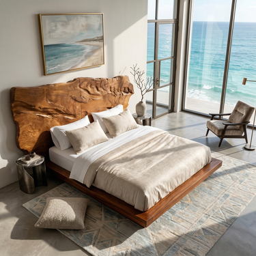 Live Edge Wood Headboard For Sculptural Luxury Bedroom