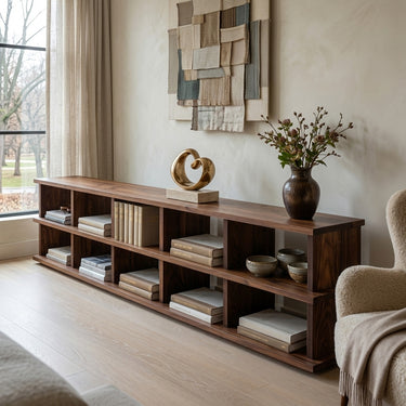 Modern Long Wooden Bookshelf For Living Room Storage