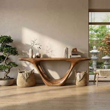 Rustic Sculptural Console Table For Entryway