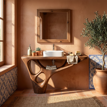 Rustic Organic Bathroom Vanity For Powder Room