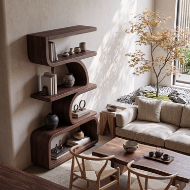 Organic Curved Wooden Bookshelf For Home Decor