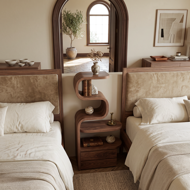 Sculpted Nightstand With Shelves And Drawers For Bedroom
