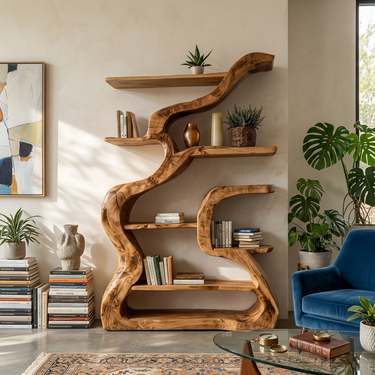 Organic Sculptural Bookshelf With Curved Design For Living Room