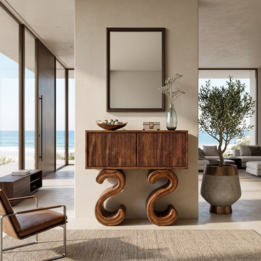 Wooden Console Table With Two S-shaped Base For Home Decor