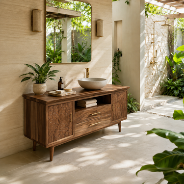 Botanical Wooden Sink Vanity For Spa Retreat