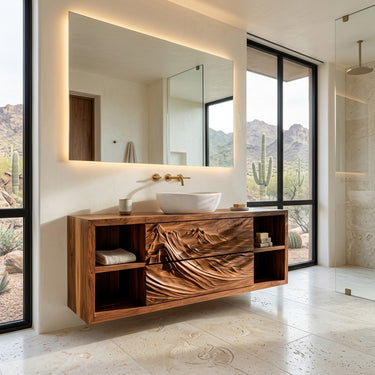 Luxury Mountain Carved Floating Bathroom Vanity For Spa Bathroom