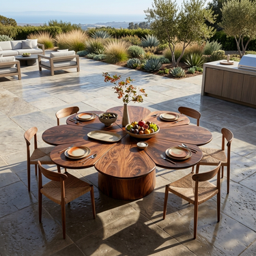 Modern Wooden Dining Table With Flower Shape Tabletop For Kitchen