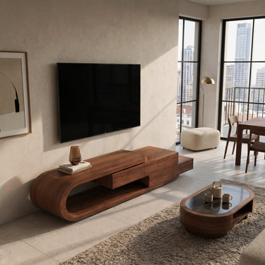 Contemporary Rounded TV Console With 2 Tiers For Living Room