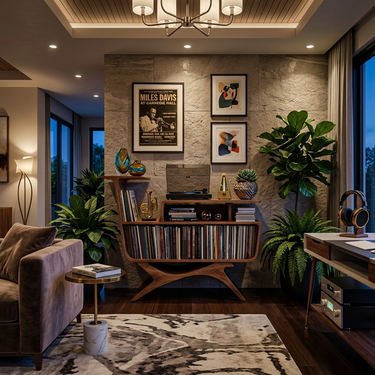 Modern Wooden Record Player Stand With Open Frame For Living