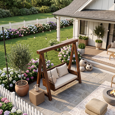 Organic Wood Swing With Backrest For Patio