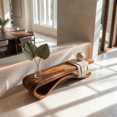 Luxury Curved Wooden Bench For Living Room