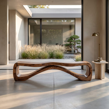 Organic Sculptural Natural Wood Outdoor Bench For Garden Patio