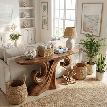 Mid Century Curved Console Table For Living Room