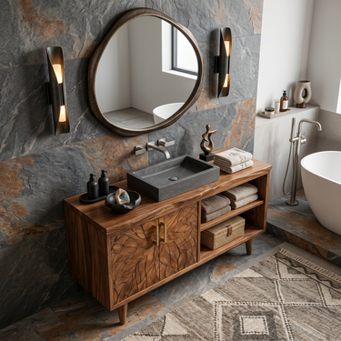 Organic Wood Vanity Cabinet For Garden Bathroom