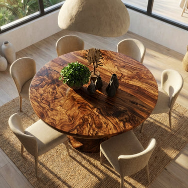 Contemporary Round Dining Table With Twisted Base For Dining Room
