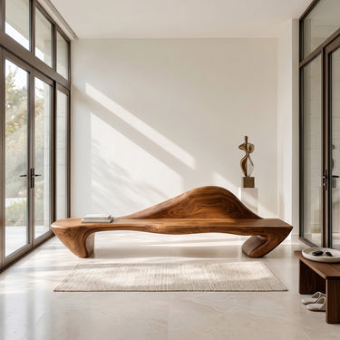 Contemporary Sculptural Bench With Raised Backrest For Entryway