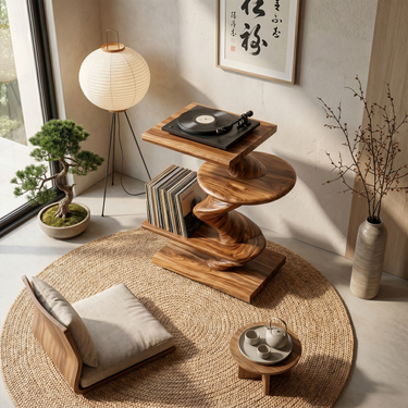 Organic Modern Record Player Stand For Lounge