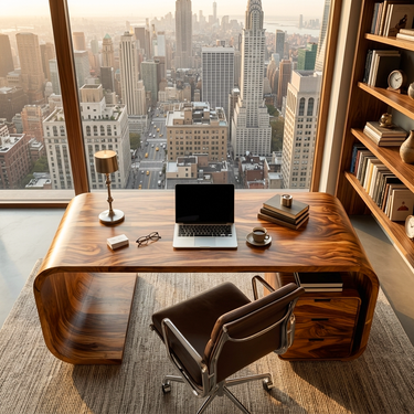 Modern Wooden Desk With Curved Base For Home Office
