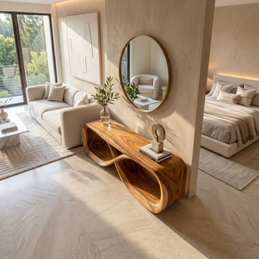 Curved Wooden Bench Contemporary Residence
