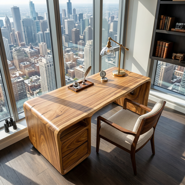 Modern Office Desk With Sculptural Base For Open Living Workspace