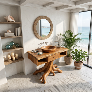 Mid Century Rounded Vanity With Drawer Storage For Bathroom