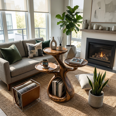 Contemporary Display Shelf Side Table Fireplace Lounge