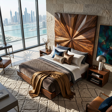 Geometric Sunburst Wood Headboard For Modern Urban Bedroom Decor