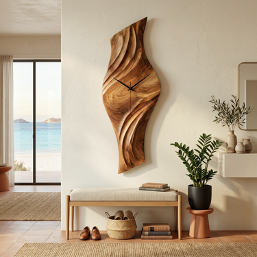 Organic Natural Wood Wall Clock For Statement Bedroom Interior