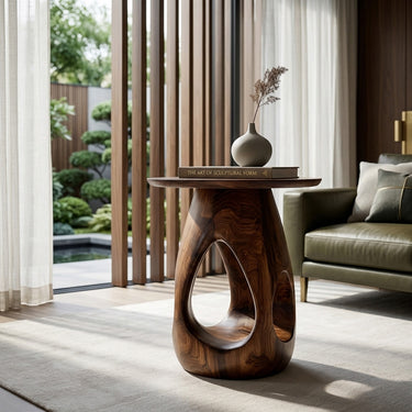 Contemporary Natural Wood Hollow Form Side Table For Living