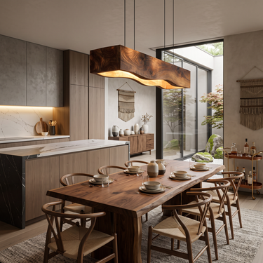 Long Wooden Pendant Light For Dining Tables