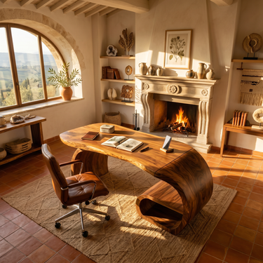 Contemporary Sculpted Desk With Side Shelf For Studio Interior