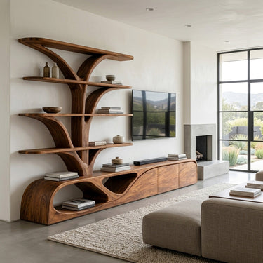 Organic TV Shelf With Tree Shape Bookshelf For Living Room
