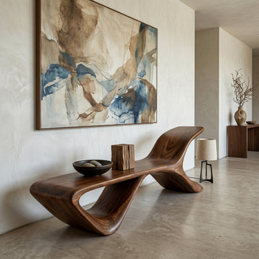 Organic Modern Curved Bench For Living Room Or Entryway