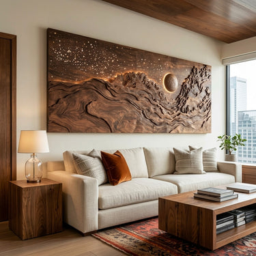 Hand Carved Wall Art With LED Eclipse Design For Living Room