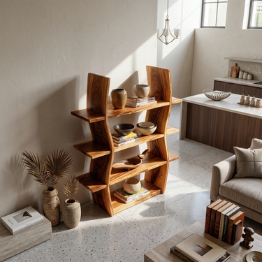 Elegant Wooden Storage Shelf In Wave Design