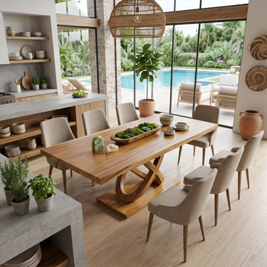 Light Wood Gathering Table For Tropical Dining Room