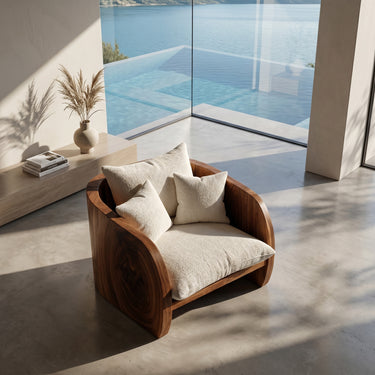 Modern Sculptural Armchair With Wrap-Around Backrest For Reading Corner