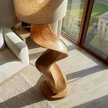 Modern Natural Wood Sculptural Floor Lamp For Living Room Decor
