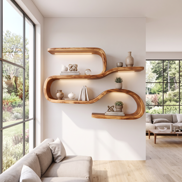 Mid Century Curved Wood Shelves for Coffee Bar