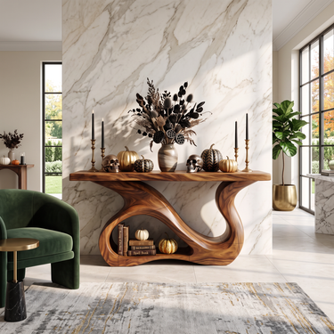 Contemporary Woodland Accent Table For Cozy Halloween Decor
