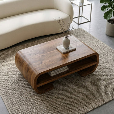 Contemporary Organic Coffee Table With Storage Shelf For Living