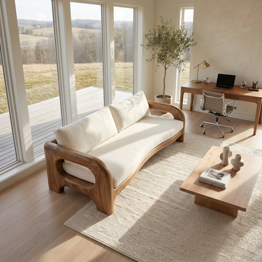Contemporary Solid Wood Sofa With Architectural Frame For Modern Home