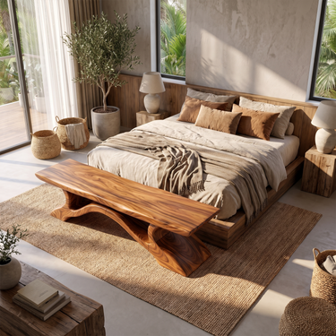 Bohemian Sculptural Bench For Entryway Living Room