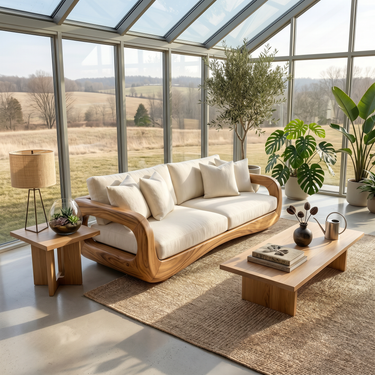 Modern Curved Wooden Sofa For Luxury Penthouse Interior Decor