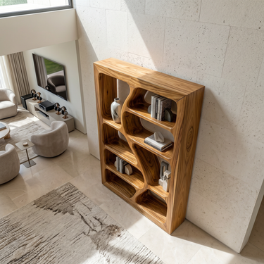 Organic Wooden Storage Shelf For Spa Interiors