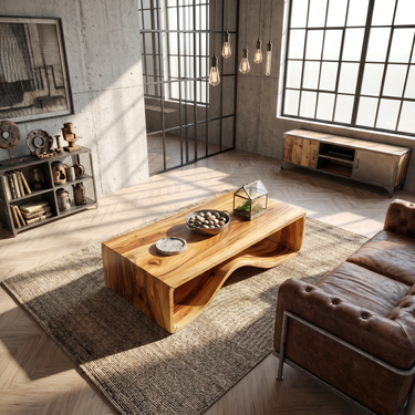 Wave Wood Coffee Table For Library Lounge