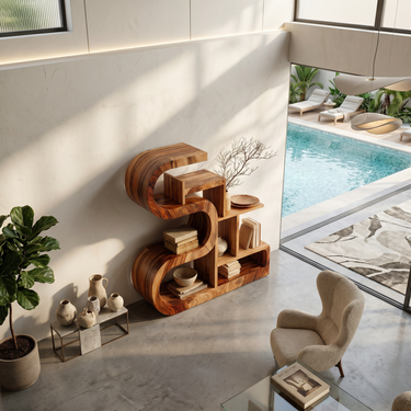 Luxury S-Shaped Wooden Storage Shelf For Contemporary Spaces