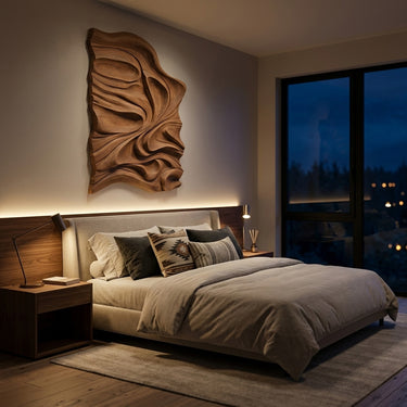 Organic Flowing Carved Wood Art Panel For Living Room
