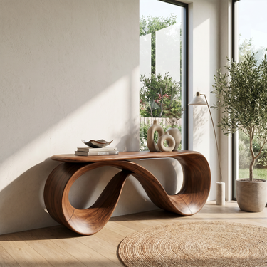 Rustic Curved Console Table For Hallway Bedroom