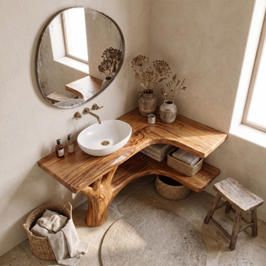 Organic Corner Single Sink Vanity For Bathroom